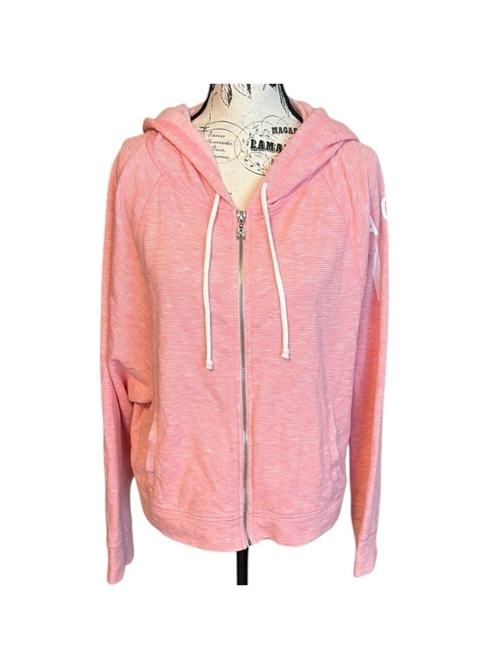 Victoria's Secret Soft Hoodie Sweatshirt Zip Up Angel 10 Pink and White Size L